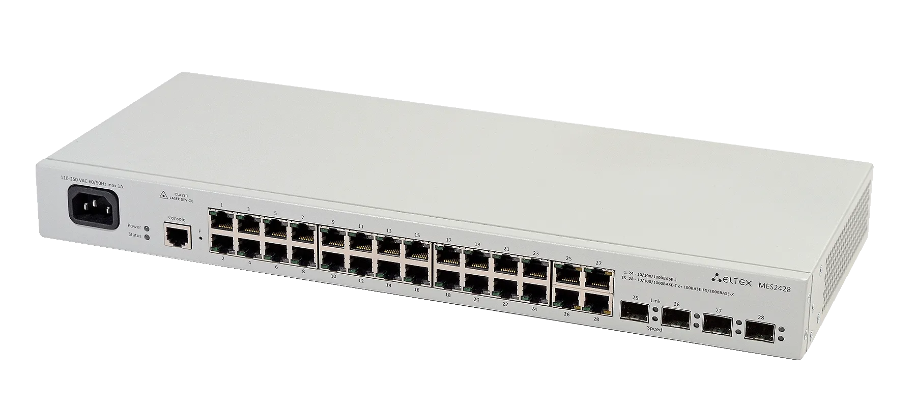 Ethernet-коммутатор MES2428B, 24x1G RJ45 + 4xCombo (RJ45/SFP), L2, 220V AC/12V DC