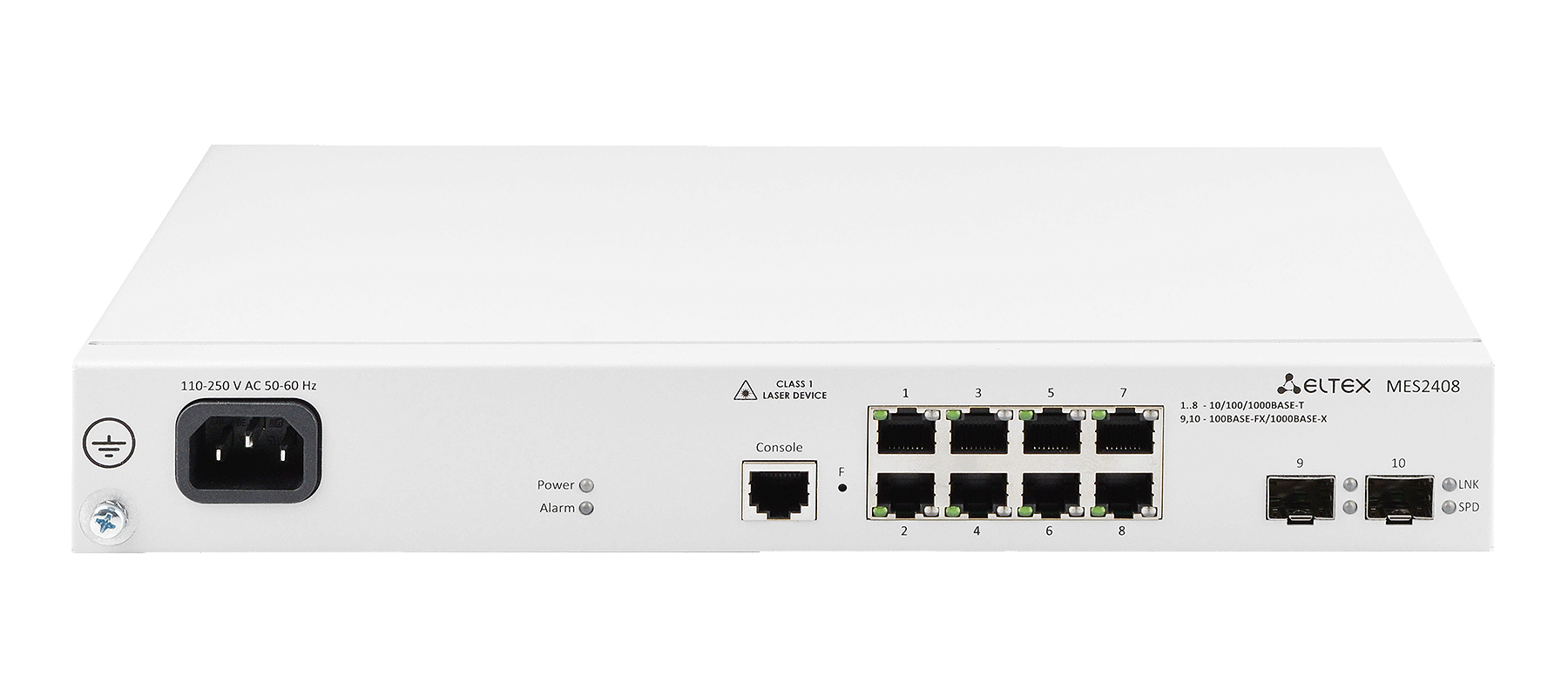 Ethernet-коммутатор MES2408, 8x10/100/1000BASE-T + 2x100/1000BASE-X, L2, 220V AC